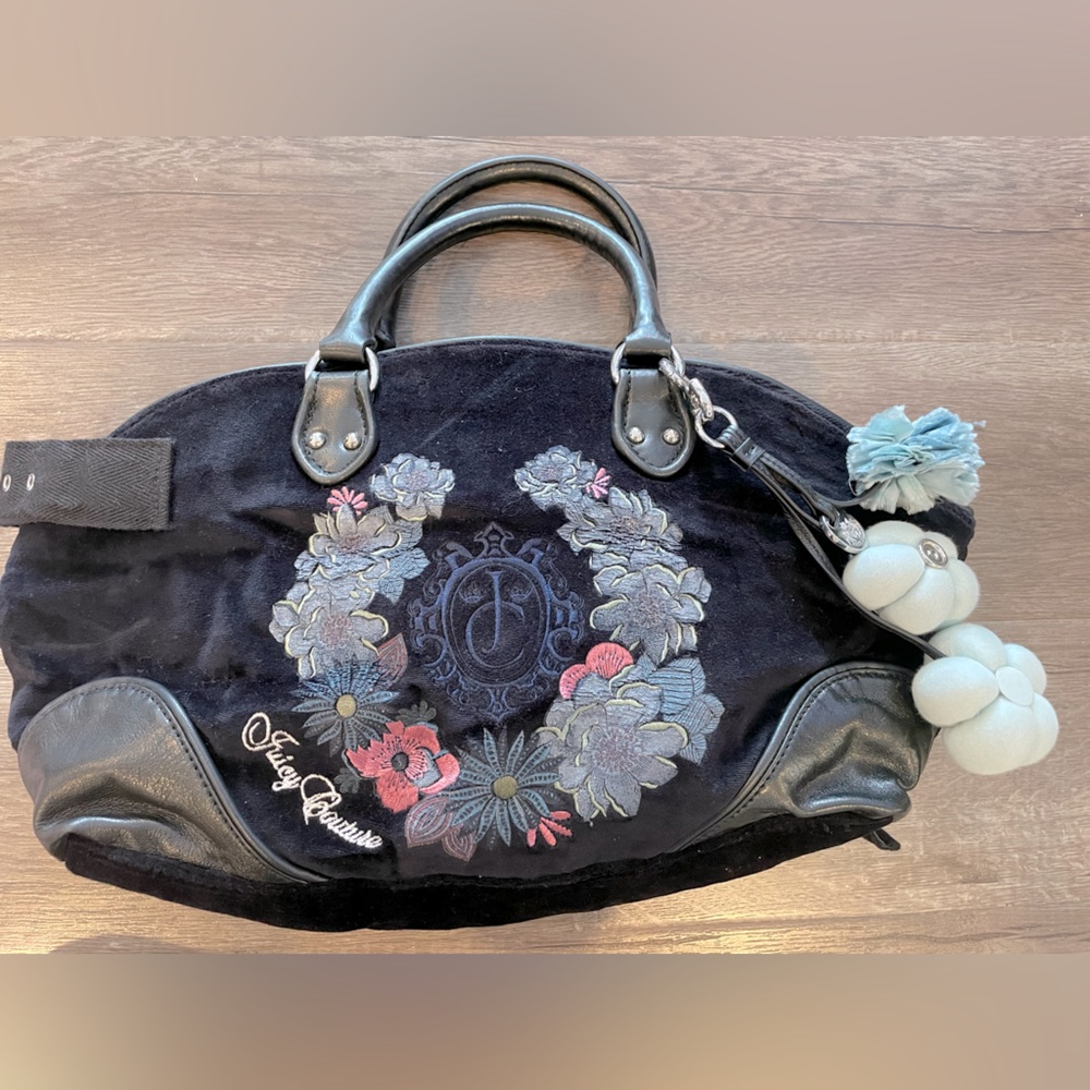 Vintage Pre-loved Juicy Couture Floral Satchel in Navy Velour